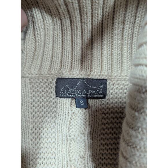 Classic Alpaca Tan Open Cable Knit Cardigan Sweater Small Made In Peru - Picture 3 of 6